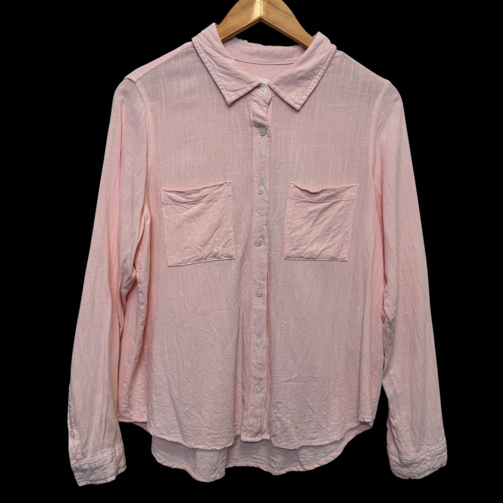 Thread Supply Womens Shirt L Pink Rayon Linen Button Front Double Pocket